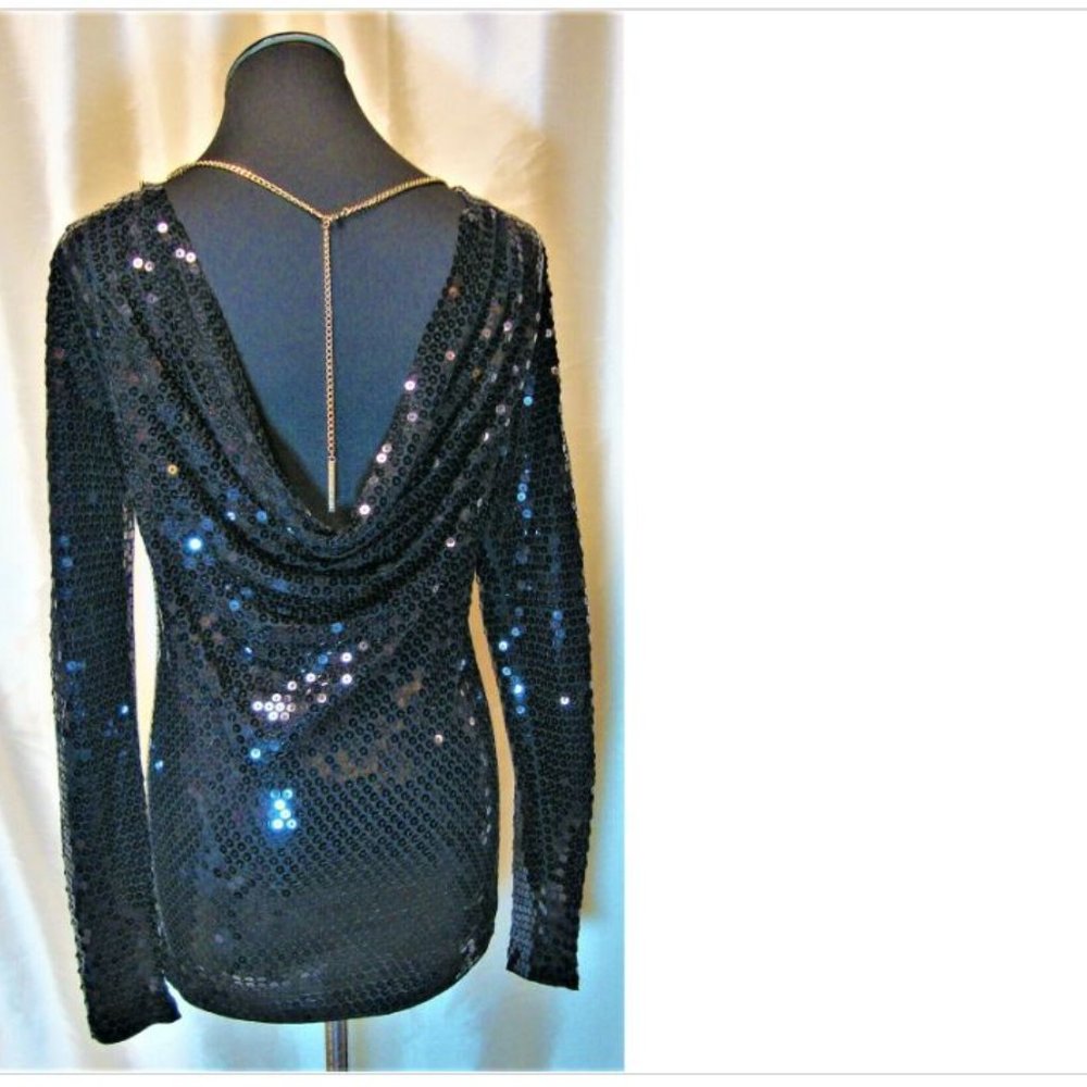 Michael Kors Sequin Draped Cowl with MK Chain - Picture 14 of 15